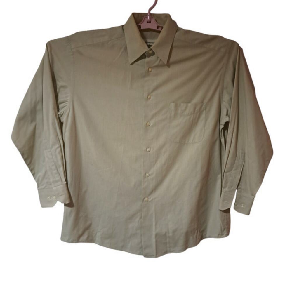 Pront-Uomo Mens Long Sleeve Button up Dress Shirt Tan 100% Cotton Size 16/32-33